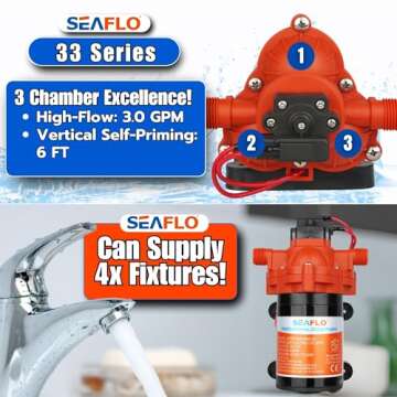 SEAFLO 33 Series DC Diaphragm Pump – 4-Year Warranty! 12V, 3.0 GPM, 45 PSI, Self-Priming, Run Dry ...