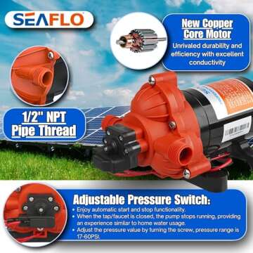 SEAFLO 33 Series DC Diaphragm Pump – 4-Year Warranty! 12V, 3.0 GPM, 45 PSI, Self-Priming, Run Dry Safe, Built-In Pressure Switch | Ideal for Marine, RV, and Water Systems