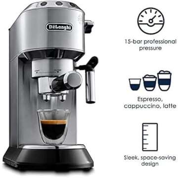 Delonghi EC685.M DEDICA 15-Bar Pump Espresso Machine Coffee Maker, Stainless Steel, 220 Volts (Not for USA - European Cord)