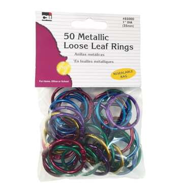 Charles Leonard Loose Leaf Rings, 1" Diameter, Metallic Assorted Colors, (85000), 50 per pack