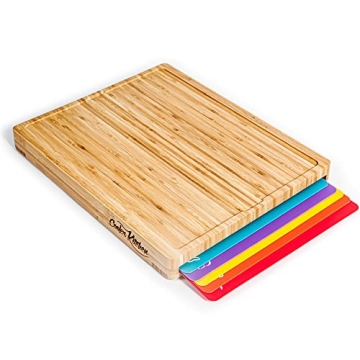 Bamboo Cutting Board Set - Easy To Clean Wood Cutting Board for Kitchen - 6 Dishwasher Safe Flexible...