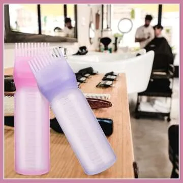 Pimoys 2 Pack Root Comb Applicator Bottle 6 Ounce Oil Applicator for Hair Dye, Hair Oiling Applicator Brush with Graduated Scale, Pink and Purple