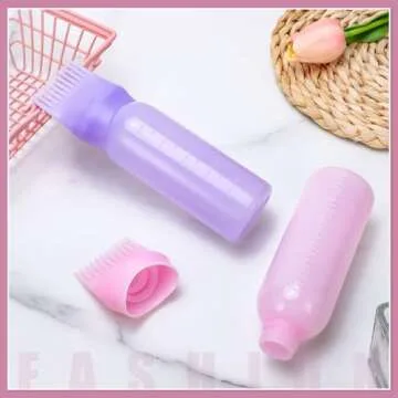 Pimoys 2 Pack Root Comb Applicator Bottle 6 Ounce Oil Applicator for Hair Dye, Hair Oiling Applicator Brush with Graduated Scale, Pink and Purple