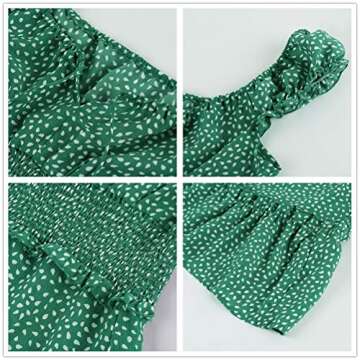 YOBECHO Womens Summer Ruffle Sleeve Sweetheart Neckline Printing Dress Mini Dress Green