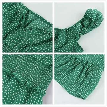YOBECHO Womens Summer Ruffle Sleeve Sweetheart Neckline Printing Dress Mini Dress Green