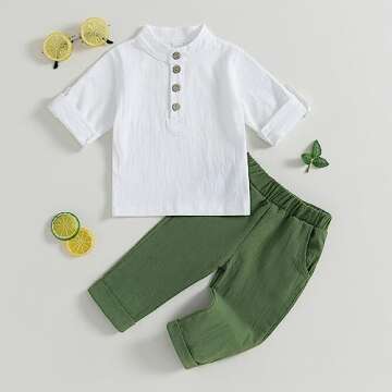 Karuedoo Toddler Baby Boy Clothes Cotton Linen Henley Shirts Button Down Long Sleeve Shirts Casual P...