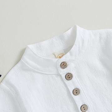 Karuedoo Toddler Baby Boy Clothes Cotton Linen Henley Shirts Button Down Long Sleeve Shirts Casual Pants Set (A-White Green, 2-3 Years)