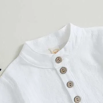 Karuedoo Toddler Baby Boy Clothes Cotton Linen Henley Shirts Button Down Long Sleeve Shirts Casual Pants Set (A-White Green, 2-3 Years)