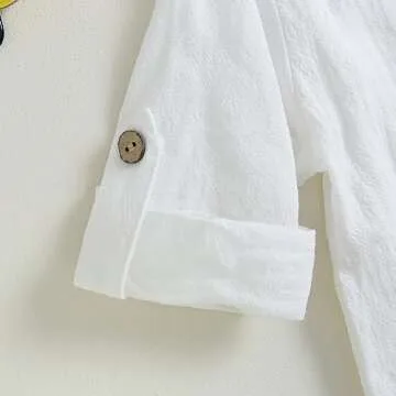 Karuedoo Toddler Baby Boy Clothes Cotton Linen Henley Shirts Button Down Long Sleeve Shirts Casual Pants Set (A-White Green, 2-3 Years)