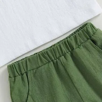 Karuedoo Toddler Baby Boy Clothes Cotton Linen Henley Shirts Button Down Long Sleeve Shirts Casual Pants Set (A-White Green, 2-3 Years)