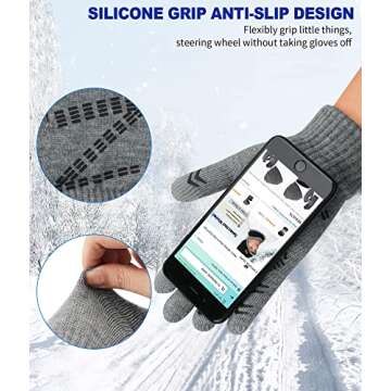 FZ FANTASTIC ZONE Mens Winter Gloves Warm Thermal Soft Wool Knit Touchscreen Gloves for Women