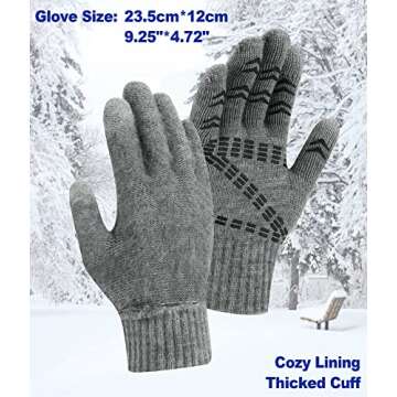 FZ FANTASTIC ZONE Mens Winter Gloves Warm Thermal Soft Wool Knit Touchscreen Gloves for Women