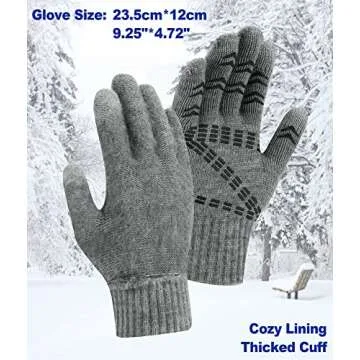 FZ FANTASTIC ZONE Mens Winter Gloves Warm Thermal Soft Wool Knit Touchscreen Gloves for Women