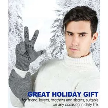 FZ FANTASTIC ZONE Mens Winter Gloves Warm Thermal Soft Wool Knit Touchscreen Gloves for Women