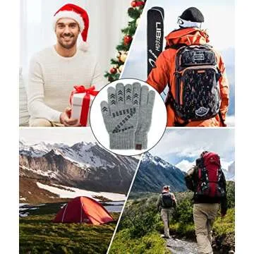 FZ FANTASTIC ZONE Mens Winter Gloves Warm Thermal Soft Wool Knit Touchscreen Gloves for Women