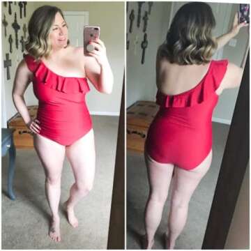 Hilor Swimsuits for Women Tummy Control Bathing Suits One Shoulder Slimming Swimwear Red 8