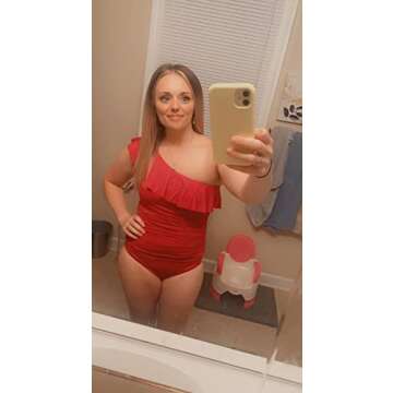 Hilor Swimsuits for Women Tummy Control Bathing Suits One Shoulder Slimming Swimwear Red 8