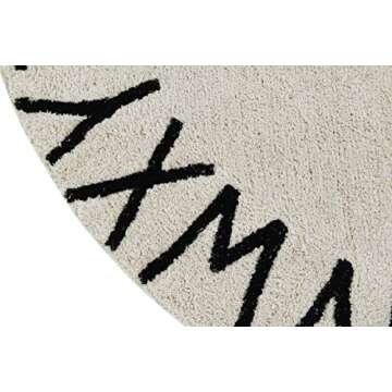 Lorena Canals - Washable Area Rug for kids room. Collection ABC in color Black and White - Handmade by artisans in Round shape and made in Natural Cotton and Non-Toxic Dyes - Size: 5' x 5'