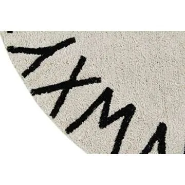 Lorena Canals - Washable Area Rug for kids room. Collection ABC in color Black and White - Handmade by artisans in Round shape and made in Natural Cotton and Non-Toxic Dyes - Size: 5' x 5'