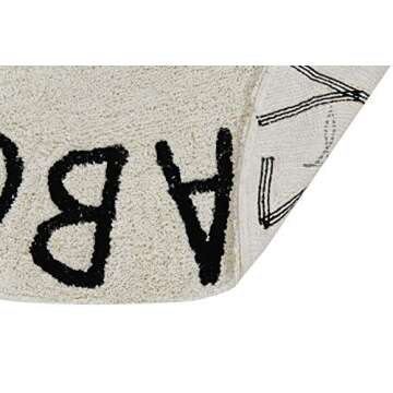 Lorena Canals - Washable Area Rug for kids room. Collection ABC in color Black and White - Handmade by artisans in Round shape and made in Natural Cotton and Non-Toxic Dyes - Size: 5' x 5'