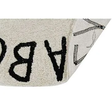 Lorena Canals - Washable Area Rug for kids room. Collection ABC in color Black and White - Handmade by artisans in Round shape and made in Natural Cotton and Non-Toxic Dyes - Size: 5' x 5'