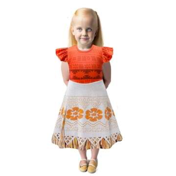 XYBWYY Girls Princess Moana Costume Birthday Party Dress Christmas Halloween Cosplay Outfits(5-6 Years,Red)