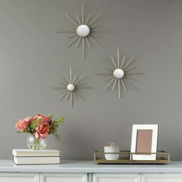 Stratton Home Decor Gold Set of 3 Mirror Burst Wall Decor, Small 10.00 W x 0.75 D x 10.00 H Med 12.0...