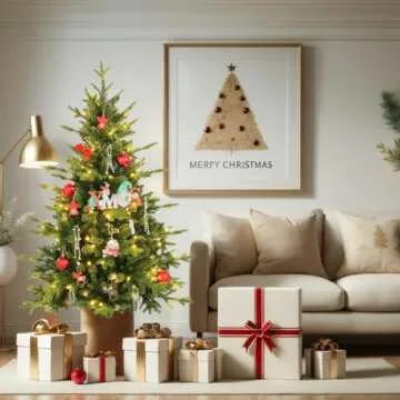 4 ft Pre Lit Artificial Christmas Tree with Lights, Fraser Fir Realistic PE PVC Branch Tips, Holiday Xmas Tree, Metal Stand Automatic Unfold Hinged Design, Easy Assembly for Home Party Decoration