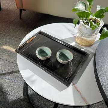 GHYFGD Natural Marble Vanity Tray Genuine Black Marble Stone Tray for Bathroom/Kitchen Countertop (Black Gold 12" x 8")