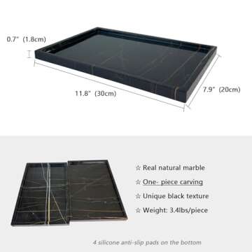 GHYFGD Natural Marble Vanity Tray Genuine Black Marble Stone Tray for Bathroom/Kitchen Countertop (Black Gold 12" x 8")