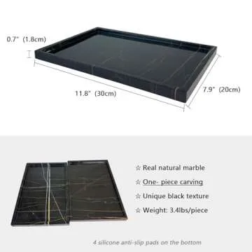 GHYFGD Natural Marble Vanity Tray Genuine Black Marble Stone Tray for Bathroom/Kitchen Countertop (Black Gold 12" x 8")