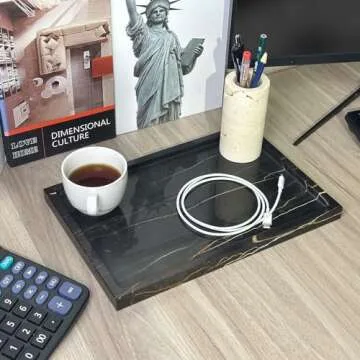 GHYFGD Natural Marble Vanity Tray Genuine Black Marble Stone Tray for Bathroom/Kitchen Countertop (Black Gold 12" x 8")