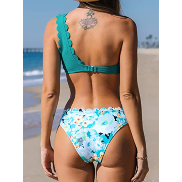 CUPSHE Women's Solid Wavy Edge One-Shoulder Bikini Set Rain of Petals