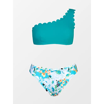 CUPSHE Women's Solid Wavy Edge One-Shoulder Bikini Set Rain of Petals