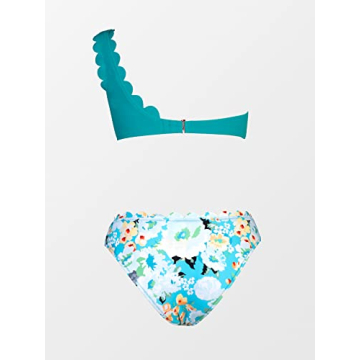 CUPSHE Women's Solid Wavy Edge One-Shoulder Bikini Set Rain of Petals