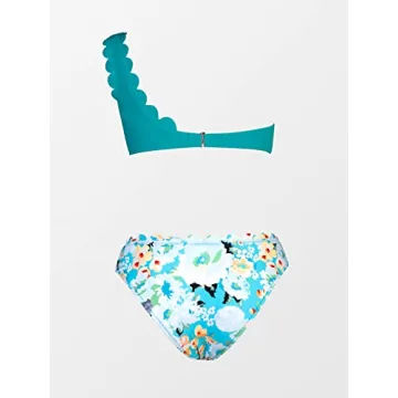 CUPSHE Women's Solid Wavy Edge One-Shoulder Bikini Set Rain of Petals