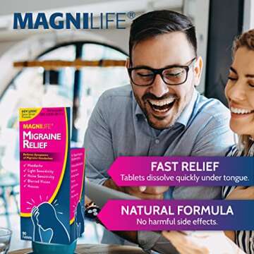 MagniLife Migraine Relief, Fact-Acting, Relieve Throbbing, Pulsating, Stabbing Headache, Ease Nausea, Light & Noise Sensitivity, and Blurred Vision - 90 Tablets