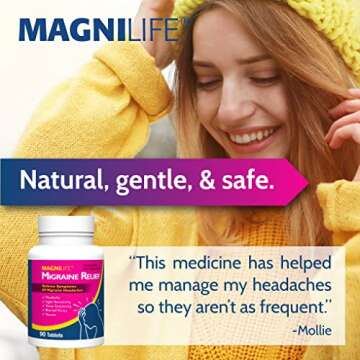MagniLife Migraine Relief, Fact-Acting, Relieve Throbbing, Pulsating, Stabbing Headache, Ease Nausea, Light & Noise Sensitivity, and Blurred Vision - 90 Tablets