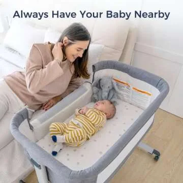 Papablic Baby Bassinet, Bedside Bassinet for Baby with Breathable Mesh & Soft Mattress, Adjustable Bassinet Bedside Sleeper with Wheels, Grey
