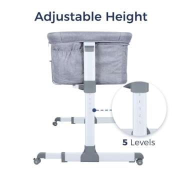 Papablic Baby Bassinet, Bedside Bassinet for Baby with Breathable Mesh & Soft Mattress, Adjustable Bassinet Bedside Sleeper with Wheels, Grey