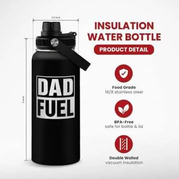 SANDJEST Dad Water Bottle 32oz - Dad Fuel Water Bottles Stainless Steel Insulated Sports Bottle with Lid, Gifts for Father from Daughter Son, Dad Gifts for Birthday Christmas Fathers Day