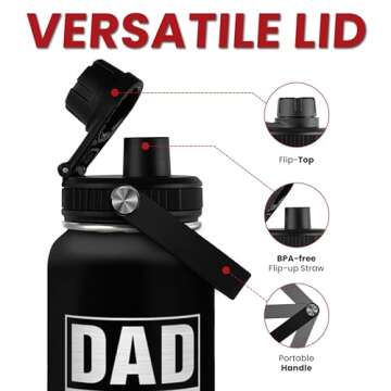SANDJEST Dad Water Bottle 32oz - Dad Fuel Water Bottles Stainless Steel Insulated Sports Bottle with Lid, Gifts for Father from Daughter Son, Dad Gifts for Birthday Christmas Fathers Day