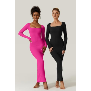 QINSEN Long Sleeve Bodycon Maxi Dress for Women