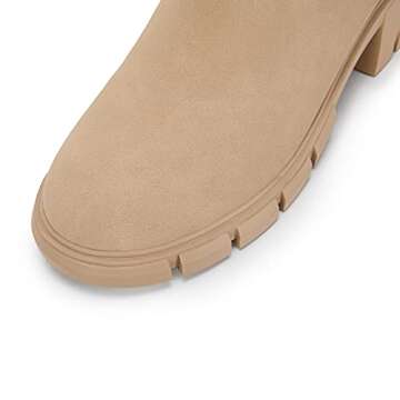 Womens Lug Sole Chelsea Boots Slip On Chunky Block Heel Platform Elastic Combat Booties