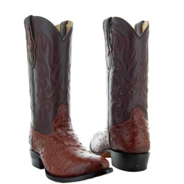 Soto Boots Men's Ostrich Print Cowboy Boots H7002 (Cognac, 11.5)