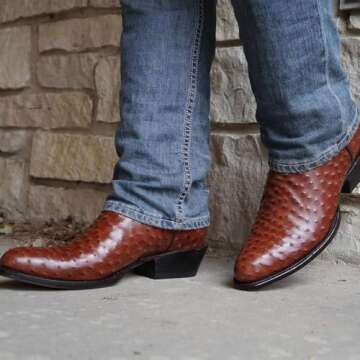 Soto Boots Men's Ostrich Print Cowboy Boots H7002 - Cognac