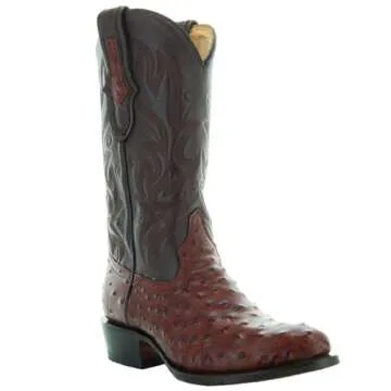 Soto Boots Men's Ostrich Print Cowboy Boots H7002 - Cognac