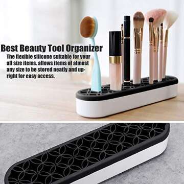 Ofone Silicone Makeup Brush Holder Desktop Beauty Tool Organizer and Cosmetic Storage Box with 3 Dif...