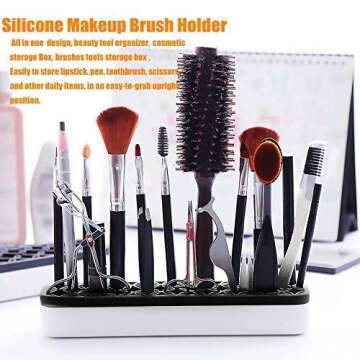 Ofone Silicone Makeup Brush Holder Desktop Beauty Tool Organizer and Cosmetic Storage Box with 3 Different Size Holes Multi-Function Cosmetic Display Cases for Lipstick and Pen Store (Black and White)