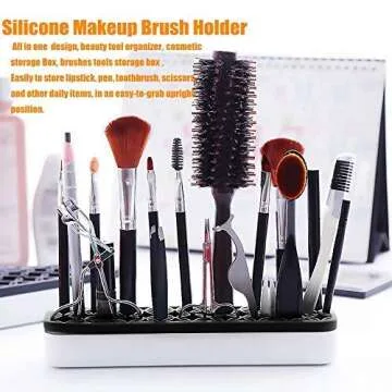 Ofone Silicone Makeup Brush Holder Desktop Beauty Tool Organizer and Cosmetic Storage Box with 3 Different Size Holes Multi-Function Cosmetic Display Cases for Lipstick and Pen Store (Black and White)